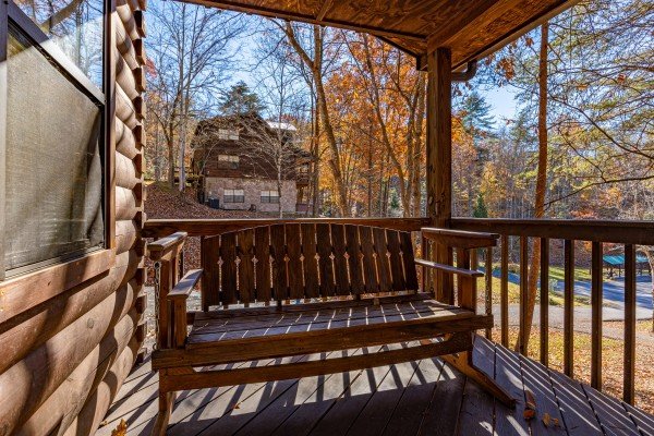 Porch Swing at Oakwood, a 1 bedroom cabin rental located in Pigeon Forge