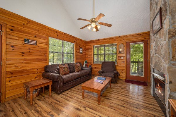 Livingroom seating at Oakwood, a 1 bedroom cabin rental located in Pigeon Forge