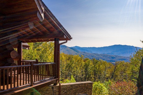 View from the ground of the house and mountains at Grizzly's Den, a 5 bedroom cabin rental located in Gatlinburg