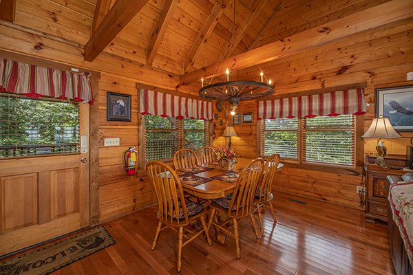 Dining table for six at Eagles View Lodge, a 3 bedroom cabin rental located in Gatlinburg