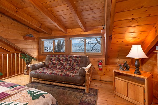 Futon in the loft at Eagle's View Lodge, a 3-bedroom cabin rental located in Gatlinburg
