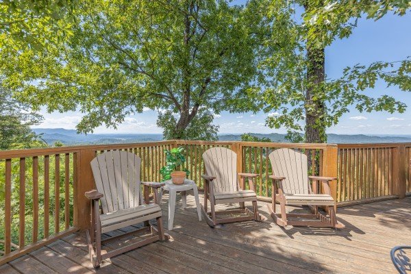 Adirondack chairs at Eagles View Lodge, a 3 bedroom cabin rental located in Gatlinburg