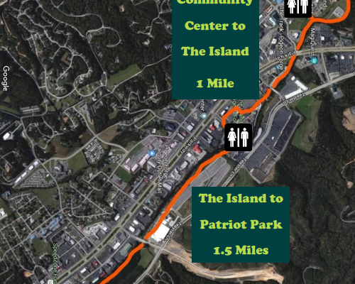 A map of the Greenway near The Great Outdoors, a 3 bedroom cabin rental located in Pigeon Forge