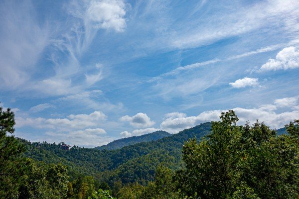 View from hot tub at The Great Outdoors, a 3 bedroom cabin rental located in Pigeon Forge