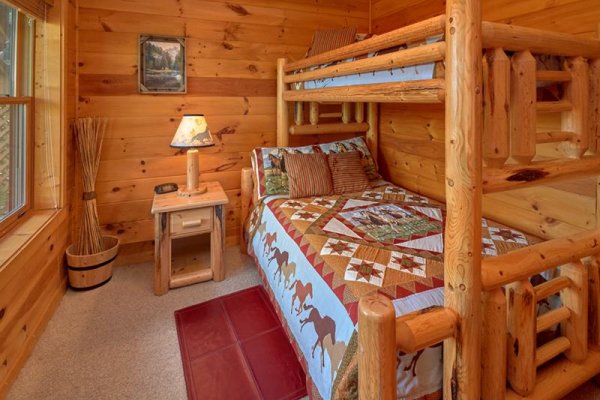 Full and twin bunk bed at Wagon Wheel Cabin, a 3 bedroom cabin rental located in Pigeon Forge