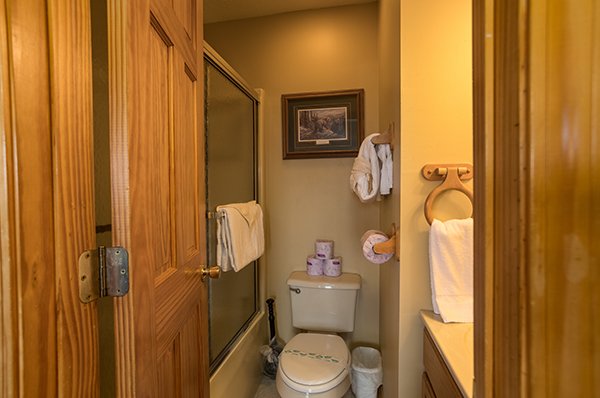 Bathroom with a tub and shower at The Bear's House, a 4 bedroom cabin rental in Pigeon Forge