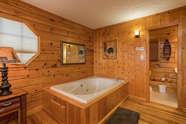 Master bedroom jacuzzi at The Bear's House, a 4 bedroom cabin rental in Pigeon Forge