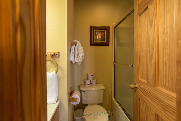 Bathroom with a tub and shower at The Bear's House, a 4 bedroom cabin rental in Pigeon Forge