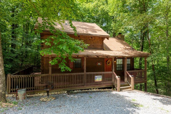 Gravel driveway and front entrance at Cabin on the Mountain, a 2 bedroom cabin rental located in Gatlinburg