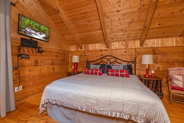 Bedroom flat screen at Cabin on the Mountain, a 2 bedroom cabin rental located in Gatlinburg