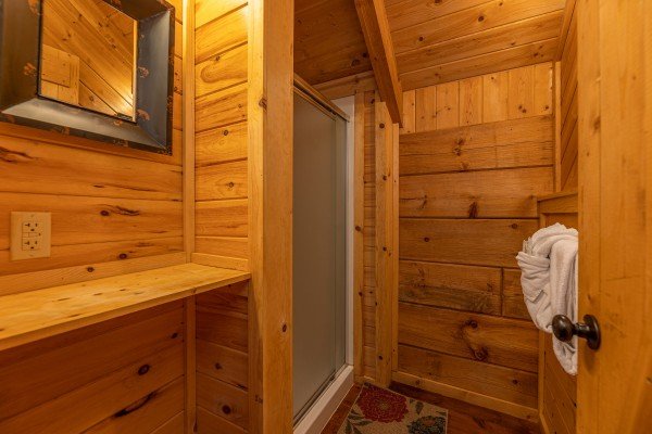 Separate shower at Cabin on the Mountain, a 2 bedroom cabin rental located in Gatlinburg