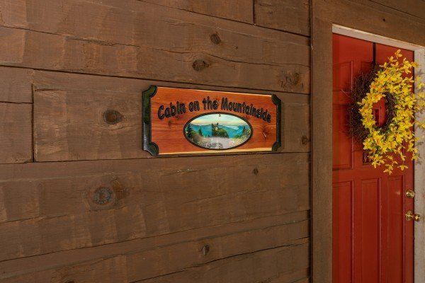 Custom welcome sign at Cabin on the Mountain, a 2 bedroom cabin rental located in Gatlinburg