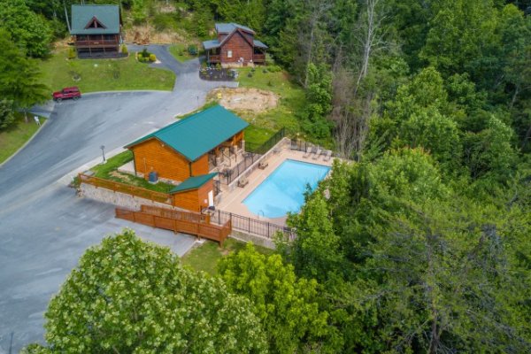 Drone view of Smoky Ridge Resort, home of Cozy Creek, a 3-bedroom cabin rental located in Pigeon Forge