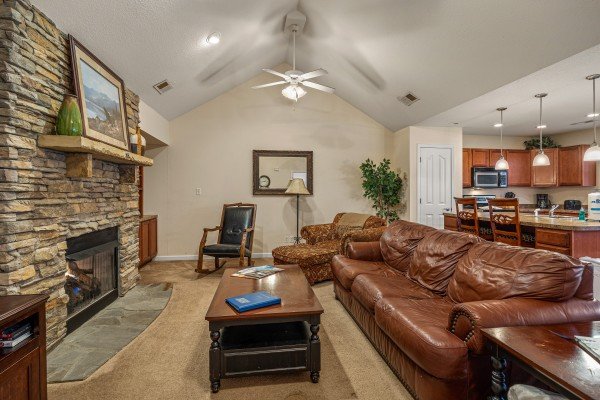Living room seating at A Pigeon Forge Retreat, a 2 bedroom cabin rental located in Pigeon Forge