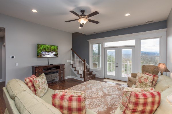 TV and mountain view at Summit Glory, a 5 bedroom cabin rental located in Pigeon Forge