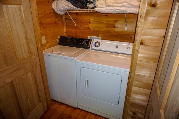 Full sized washer and dryer at Moonlight in the Boondocks, a 2 bedroom cabin rental located in Gatlinburg