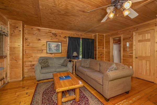 Sofa and loveseat in the living room at Moonlight in the Boondocks, a 2 bedroom cabin rental located in Gatlinburg