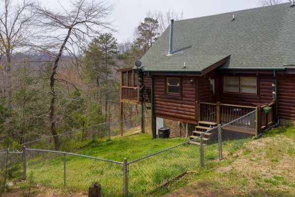 Fenced yard at Leconte View Lodge, a 3 bedroom cabin rental located in Pigeon Forge