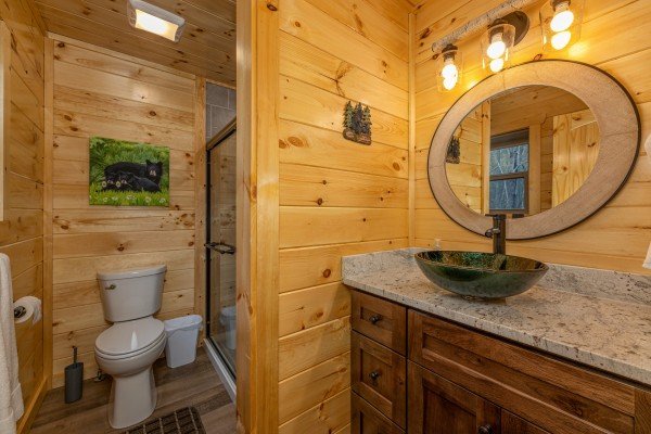 Bathroom with a shower at Poolin Around, a 2 bedroom cabin rental located in Gatlinburg