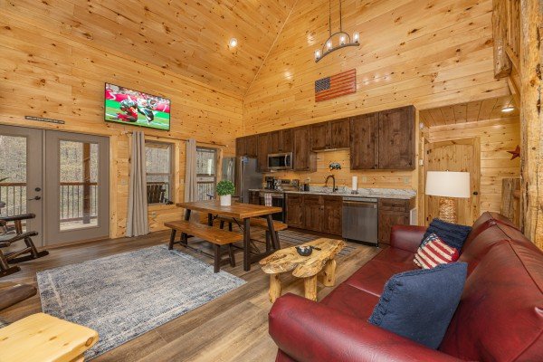 Great room at Poolin Around, a 2 bedroom cabin rental located in Gatlinburg