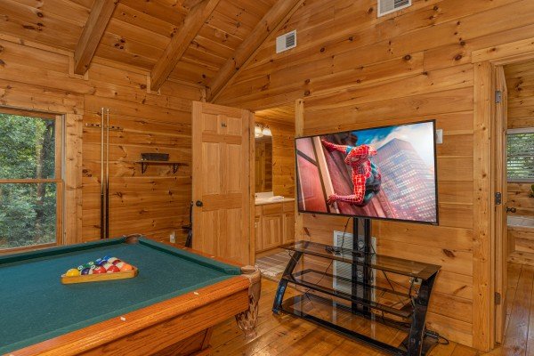 TV in the loft at Happy Hideaway, a 4 bedroom cabin rental located in Pigeon Forge 