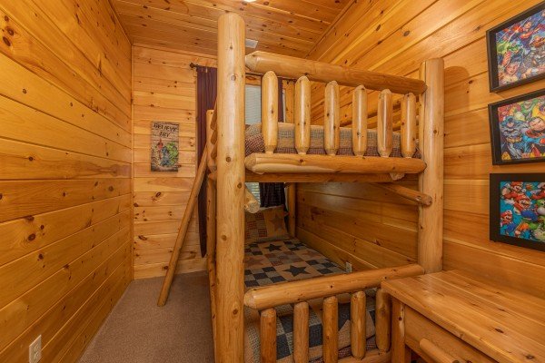 Bunk beds at Smokies Paradise Lodge, a 5 bedroom cabin rental located in Pigeon Forge
