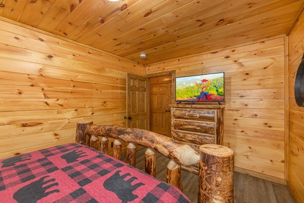 Flat screen bedroom tv at 2 Crazy Cubs, a 2 bedroom cabin rental located in Pigeon Forge