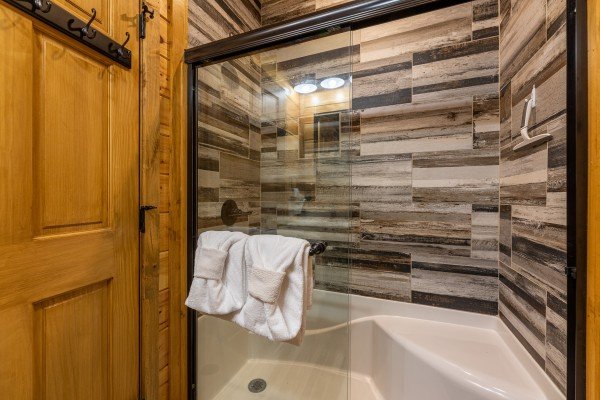 Master bathroom shower at 2 Crazy Cubs, a 2 bedroom cabin rental located in Pigeon Forge