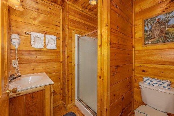 Bathroom with a shower at Dragonfly, a 2 bedroom cabin rental located in Gatlinburg