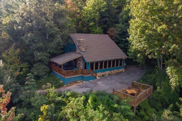 Drone view at Ober the Top Views, a 3 bedroom cabin rental located in Gatlinburg