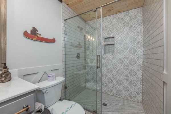Bathroom with a walk in shower at Ober the Top Views, a 3 bedroom cabin rental located in Gatlinburg
