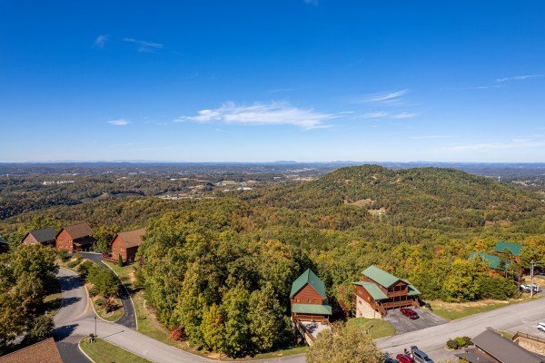 Drone view at Eagle's Sunrise, a 2 bedroom cabin rental located in Pigeon Forge