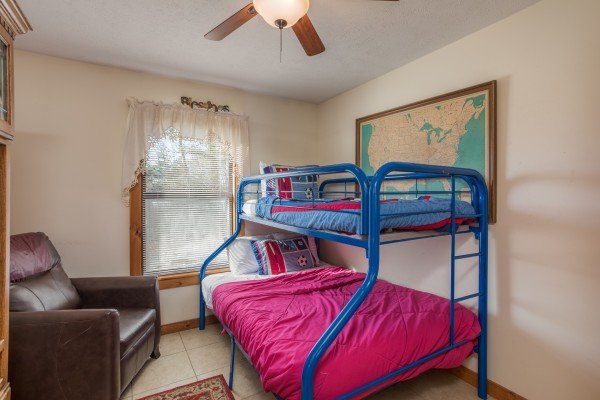 Bunk room with a recliner at Alone at the Top, a 3 bedroom cabin rental located in Pigeon Forge