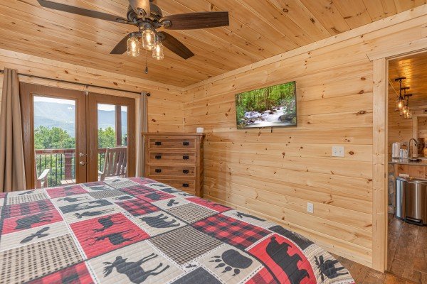 Bedroom TV at Twin Peaks, a 5 bedroom cabin rental located in Gatlinburg