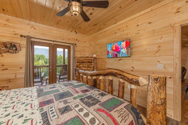 Log bedroom amenities at Twin Peaks, a 5 bedroom cabin rental located in Gatlinburg