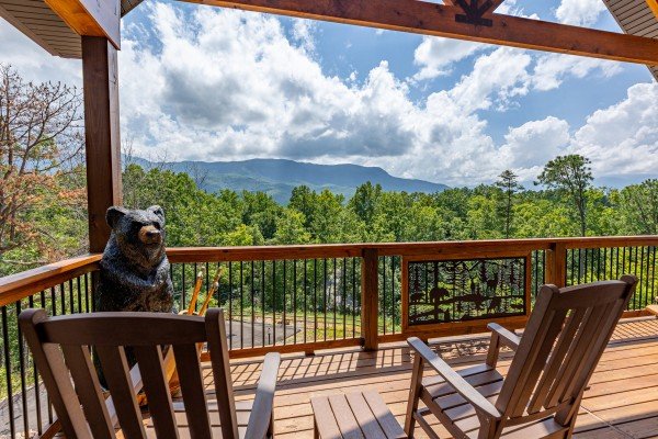 Mountain view with bear statue at Twin Peaks, a 5 bedroom cabin rental located in Gatlinburg
