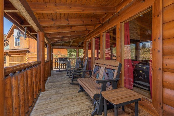 Deck seating at Bears Don't Bluff, a 3 bedroom cabin rental located in Pigeon Forge