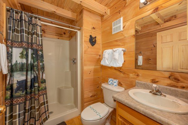 Bathroom with a tub and shower at Wilderness Adventure, a 2 bedroom cabin rental in Pigeon Forge