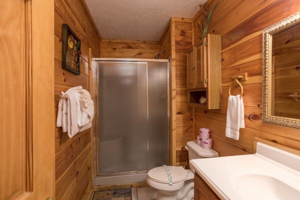 Bathroom with a shower at Bird's Eye View, a 2-bedroom cabin rental located in Gatlinburg