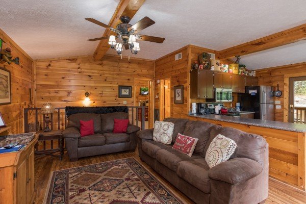 Sofa and loveseat at Bird's Eye View, a 2-bedroom cabin rental located in Gatlinburg