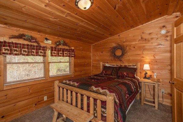 Bedroom on the upper floor at Bearly Mine, a 1 bedroom Pigeon Forge cabin rental