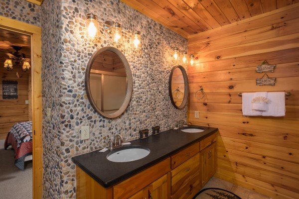Double vanity in the bathroom at Endless View, a 4 bedroom cabin rental located in Pigeon Forge