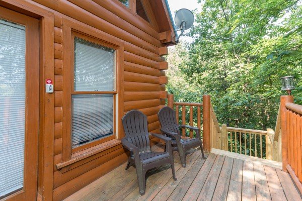 Front porch with adirondack chairs at My Blue Heaven, a 1 bedroom cabin rental located in Gatlinburg