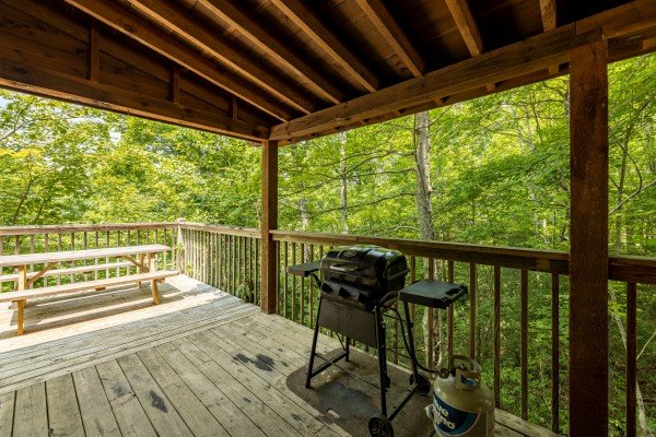 Gas grill at Hooked on Cowboys Lodge, a 2 bedroom cabin rental located in Pigeon Forge