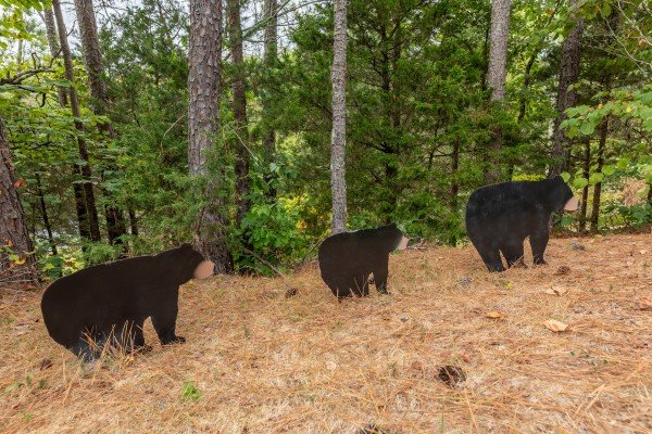 Wooded black bears in the yard at Black Bear Holler, a 2 bedroom cabin rental located in Pigeon Forge