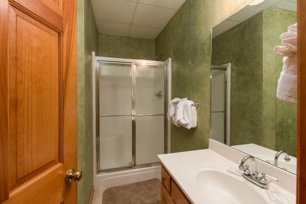 Bathroom with a shower at Stones Throw, a 4 bedroom cabin rental located in Pigeon Forge