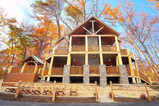 looking up at the decks across the back of incredible! a 6 bedroom cabin rental located in gatlinburg