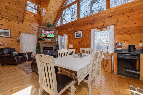 Dining table for six at Tip Top View, a 3 bedroom cabin rental located in Pigeon Forge