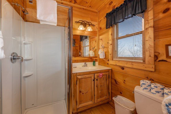 Bathroom with a shower stall at Tip Top View, a 3 bedroom cabin rental located in Pigeon Forge