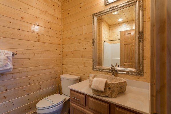 Bathroom at Splash Mountain Lodge a 4 bedroom cabin rental located in Gatlinburg